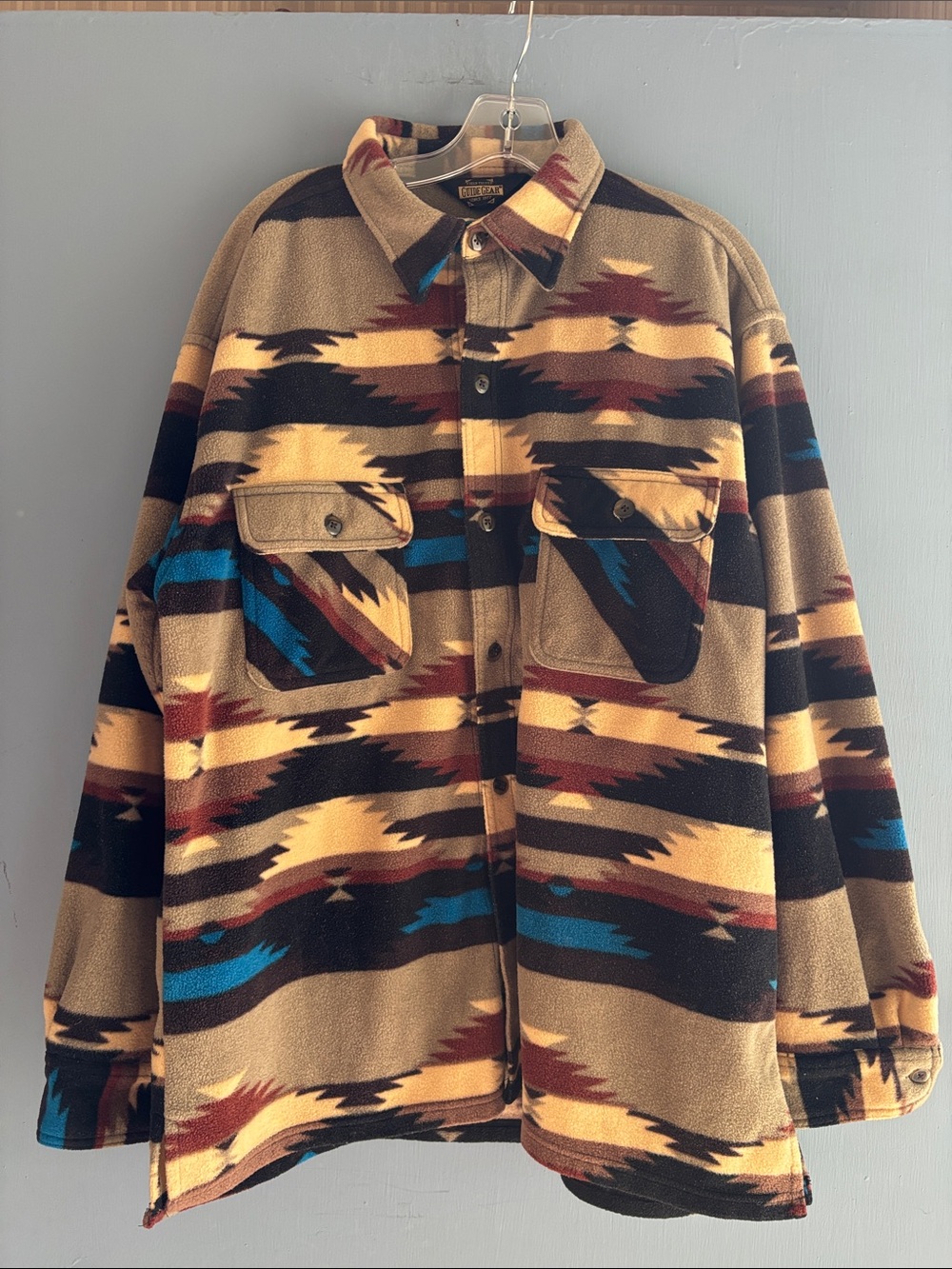 Vintage south western 80s 90s Patterned fleece Shacket Jacket in Tan & Black